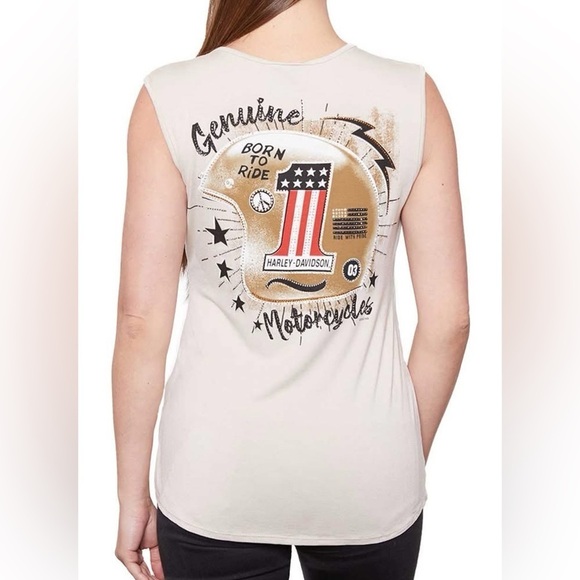 NWOT Harley-Davidson® Ride Proud Embellished Cream Scoop Neck Tank size Medium - Picture 1 of 6